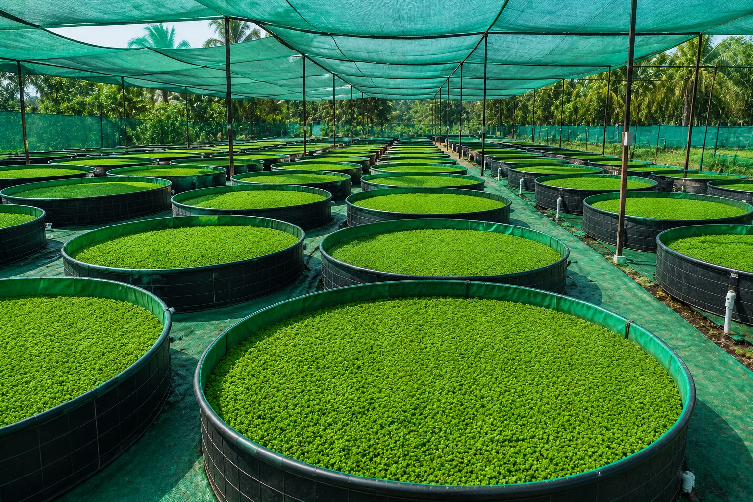Wide view of Azolla cultivation farm